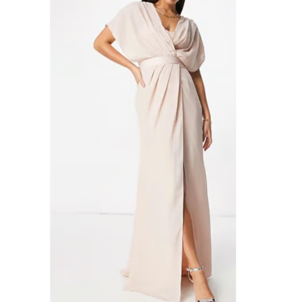 ASOS Maternity Pink Coquette Romantic Cowl Neck Drape Maxi Gown Dress Size 6